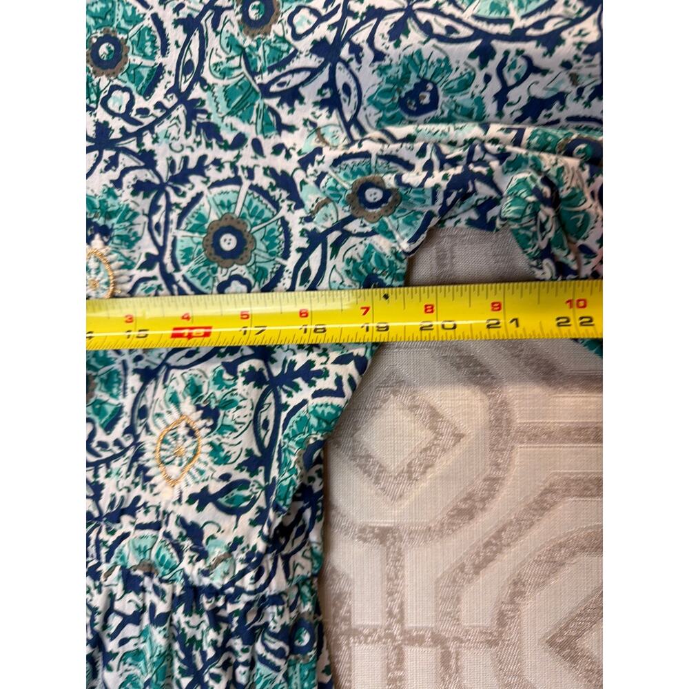Soft Surroundings Size M Boho Floral Medallion Tunic Dress Tassel Tie Teal Green - Picture 6 of 8